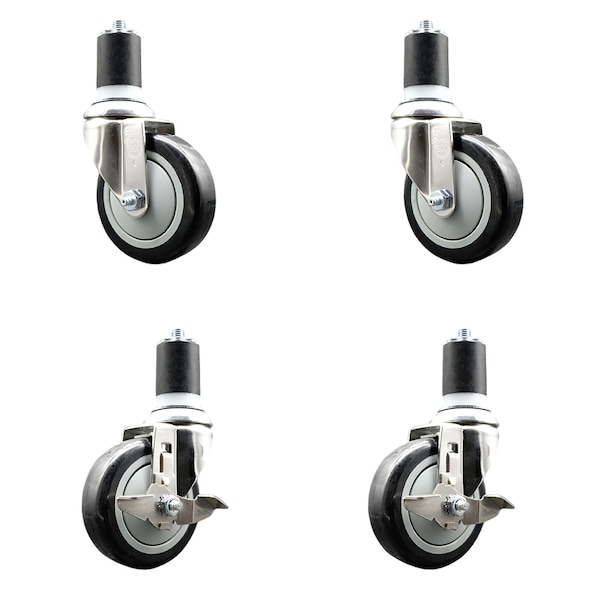 Service Caster 4 Inch 316SS Black Poly Swivel 1-7/8 Inch Expanding Stem Caster Brake SCC, 2PK SS316EX20S414-PPUB-BLK-2-TLB-2-178 - main